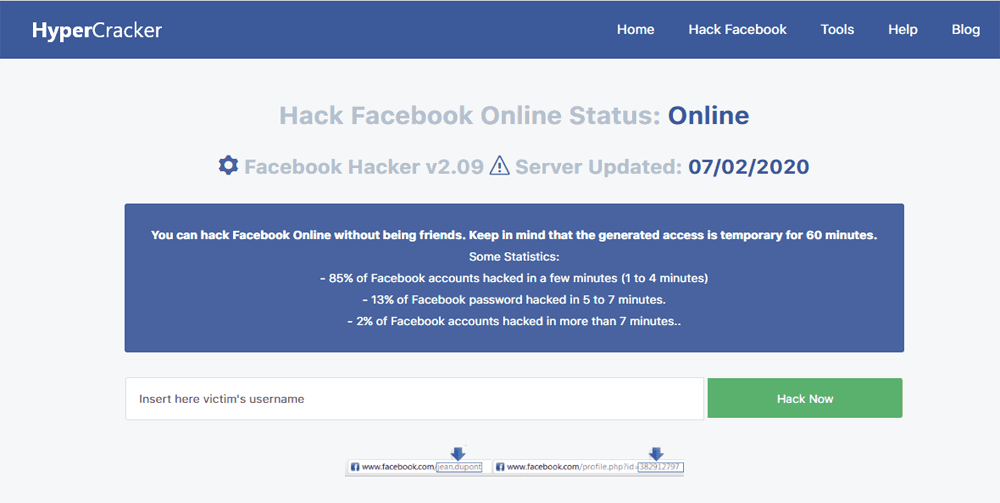 hack nick facebook