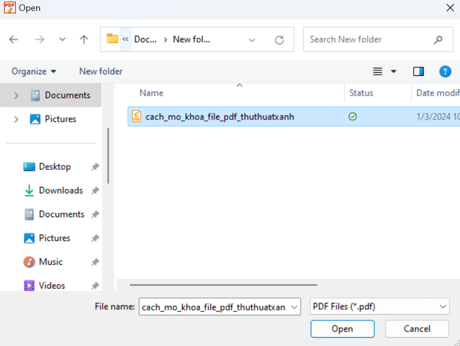 cách mở khóa file pdf